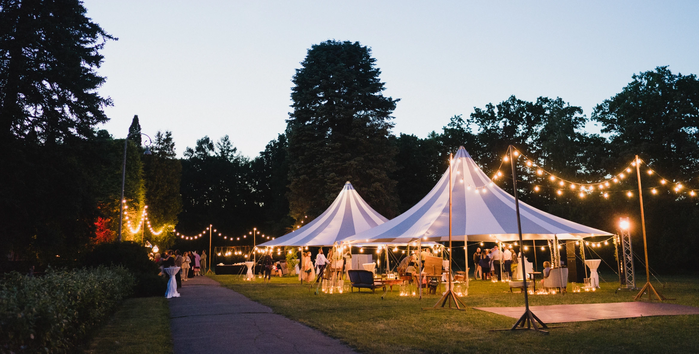 Wedding reception with string lights