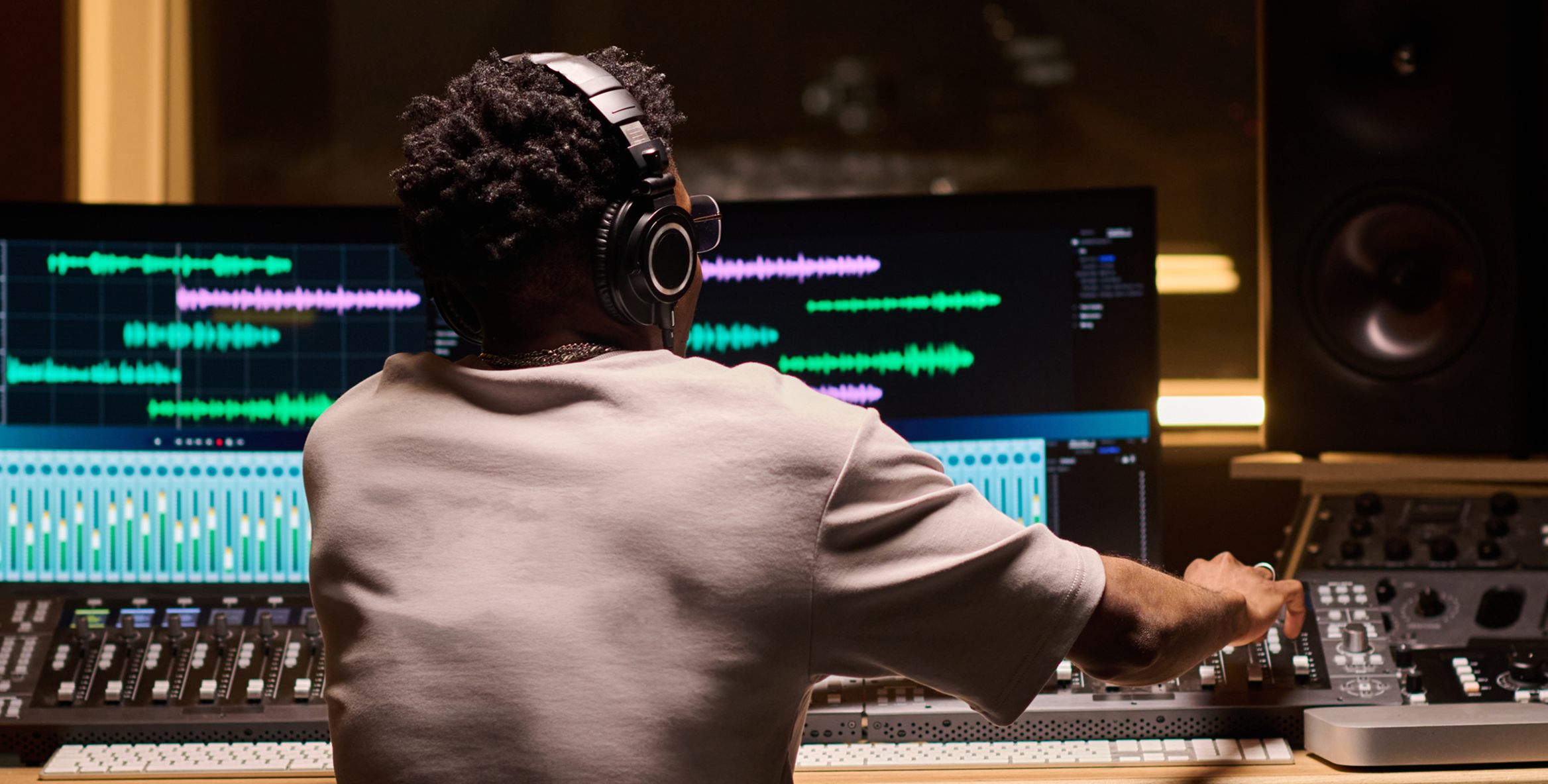 Sound technician adjusting audio levels