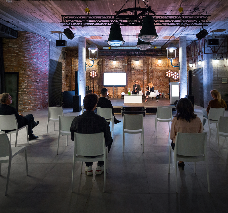 Industrial-style conference room setup