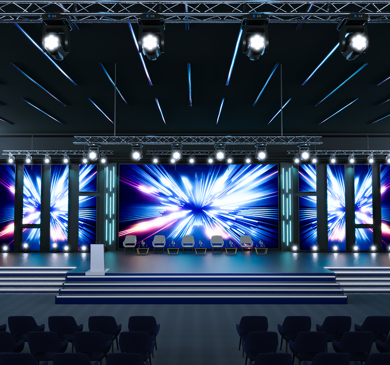 Conference stage with vibrant digital display